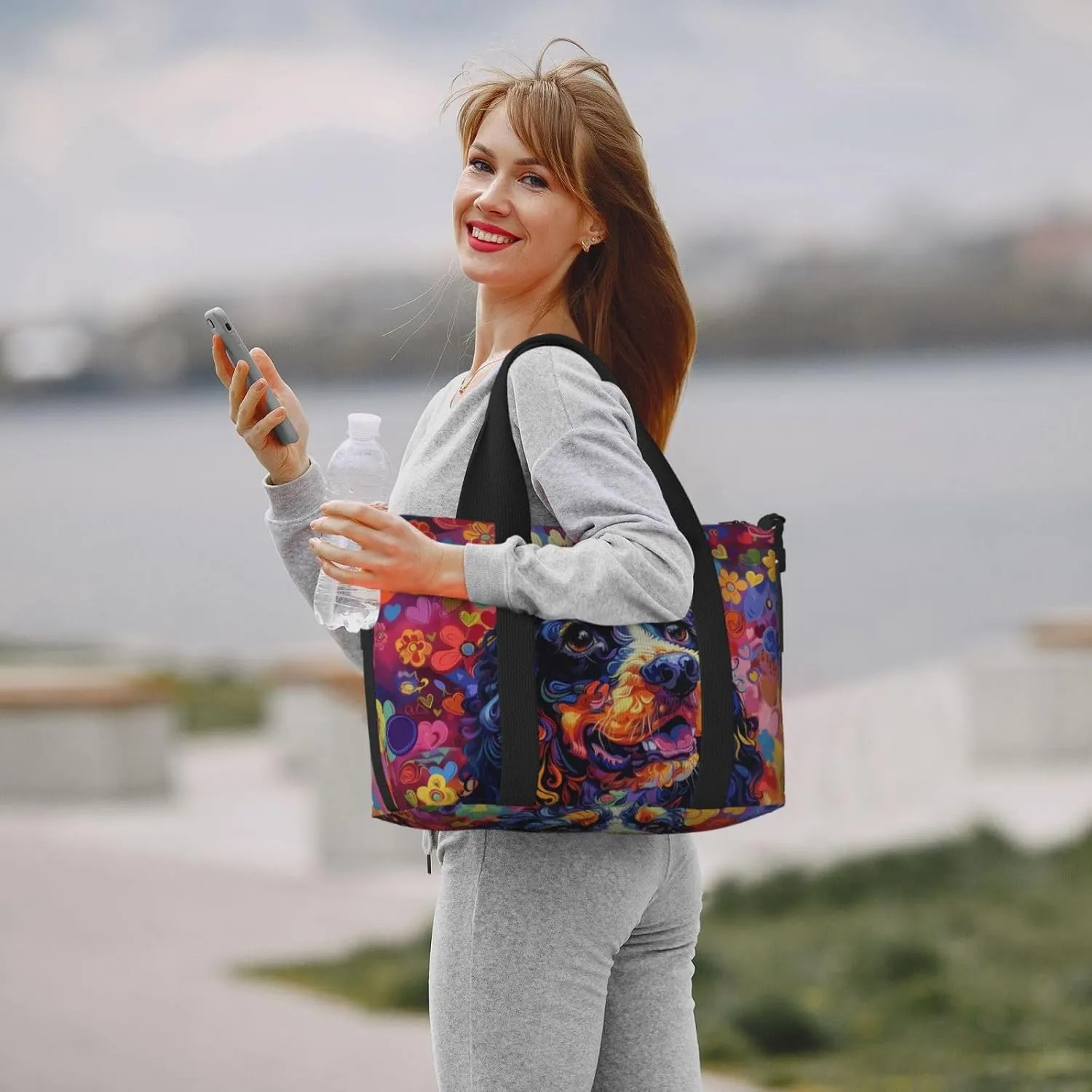 happy American Cocker Spaniel print Travel Duffel Bag, Sports Tote Gym Bag, Swim Pool Bag Large Shoulder Tote Bag for Beach Weekender, 202-406-121