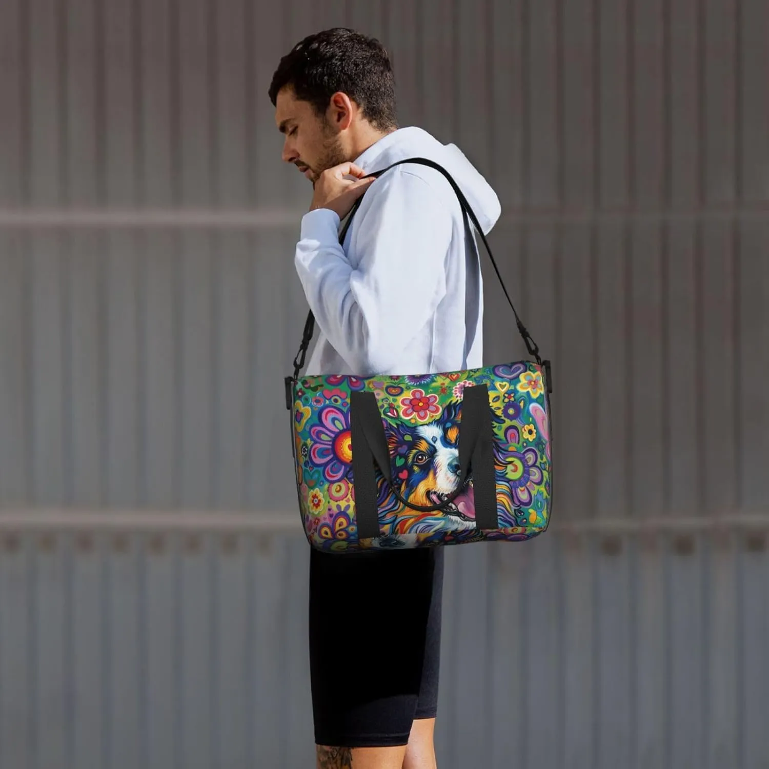 happy Australian Shepherd dog print Travel Duffel Bag, Sports Tote Gym Bag, Swim Pool Bag Large Shoulder Tote Bag for Beach Weekender