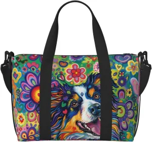 happy Australian Shepherd dog print Travel Duffel Bag, Sports Tote Gym Bag, Swim Pool Bag Large Shoulder Tote Bag for Beach Weekender