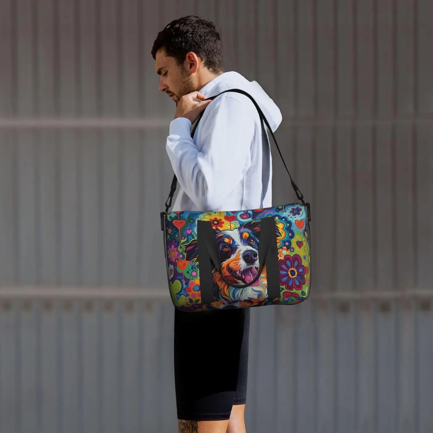happy Australian Shepherd print Travel Duffel Bag, Sports Tote Gym Bag, Swim Pool Bag Large Shoulder Tote Bag for Beach Weekender