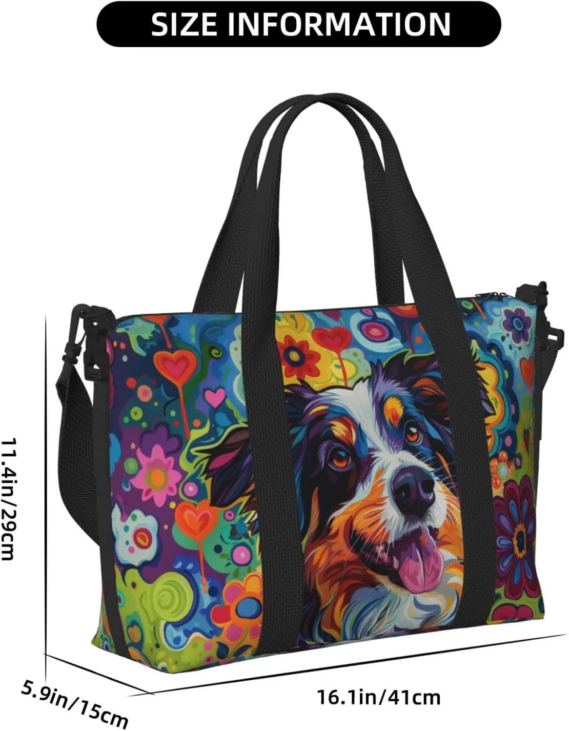 happy Australian Shepherd print Travel Duffel Bag, Sports Tote Gym Bag, Swim Pool Bag Large Shoulder Tote Bag for Beach Weekender