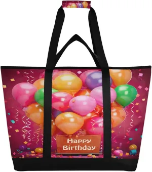 Happy Birthday Balloons Reusable Insulated Lunchbox Cooler Bag, Leakproof Kitchen Grocery Bag Collapsible Portable Cooler Tote Bag for Picnic, Camping, Office, Travel