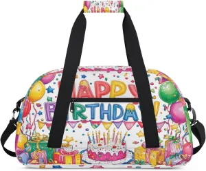 Happy Birthday Sports Duffle Gym Bags for Men or Women, Colorful Balloons Lightweight Carry On Overnight Weekender Bag for Travel Workout