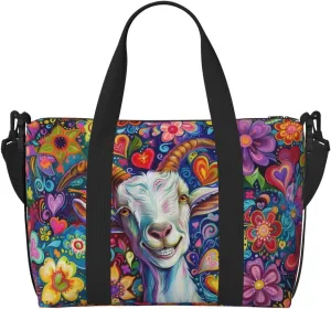 happy colorful goat print Travel Duffel Bag, Sports Tote Gym Bag, Swim Pool Bag Large Shoulder Tote Bag for Beach Weekender