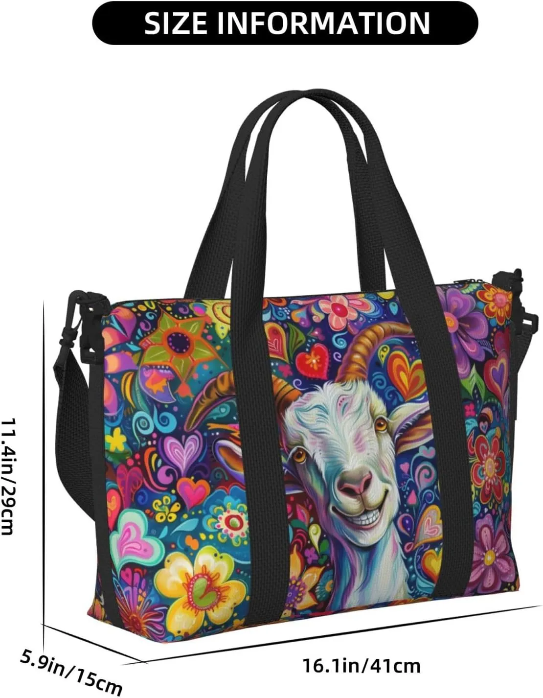 happy colorful goat print Travel Duffel Bag, Sports Tote Gym Bag, Swim Pool Bag Large Shoulder Tote Bag for Beach Weekender