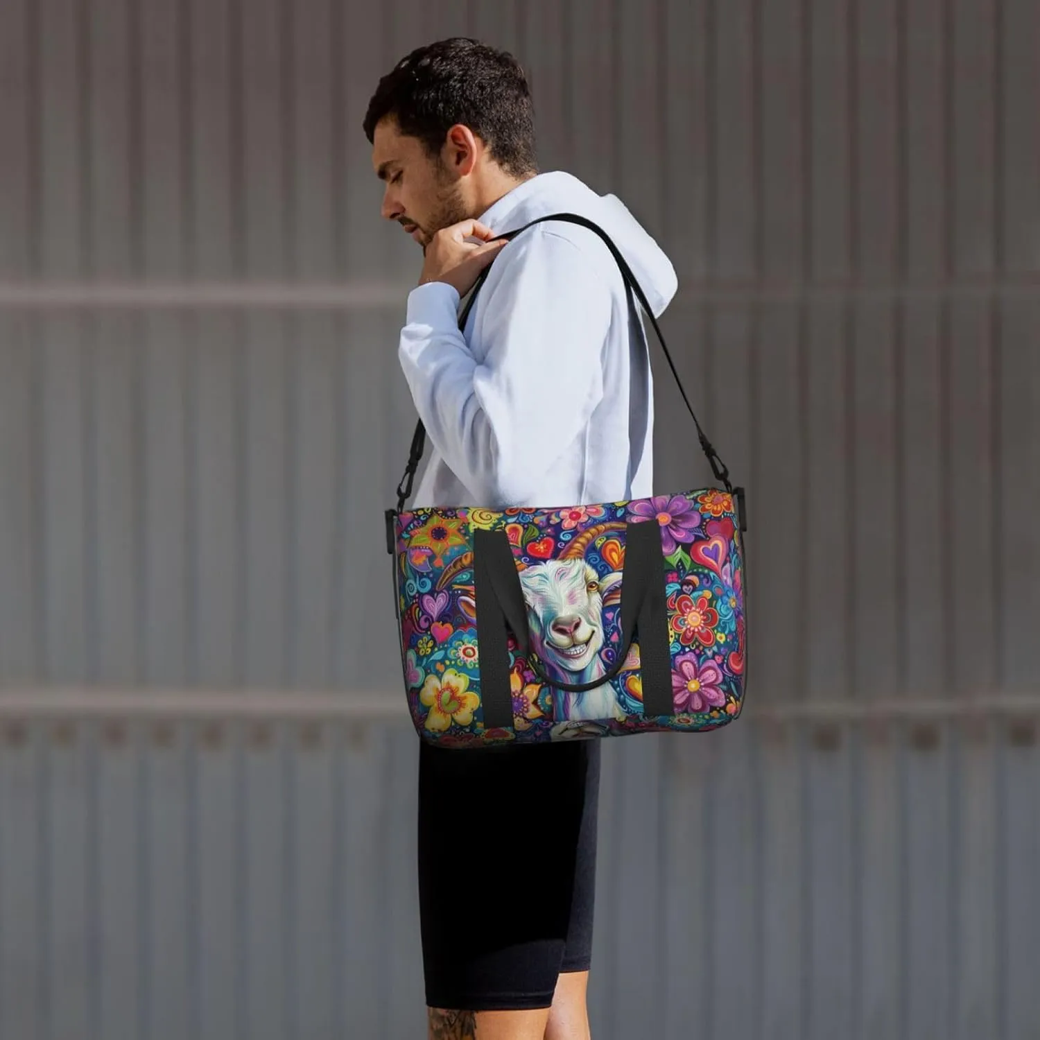 happy colorful goat print Travel Duffel Bag, Sports Tote Gym Bag, Swim Pool Bag Large Shoulder Tote Bag for Beach Weekender