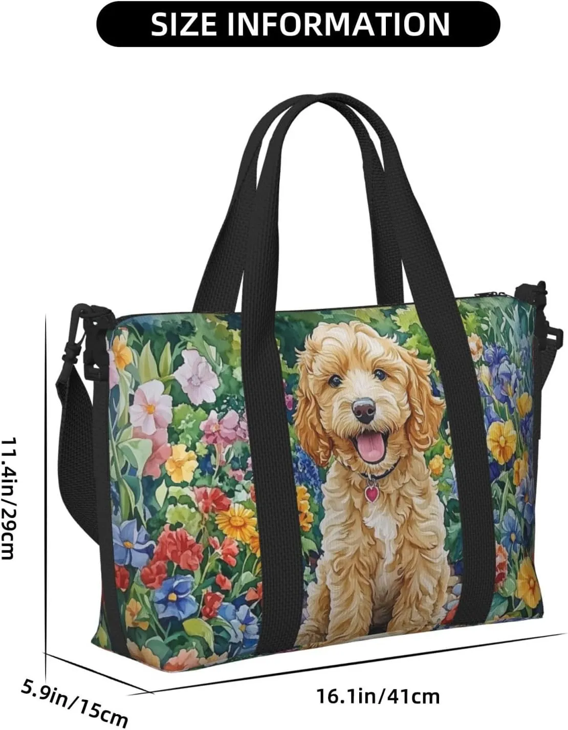 happy Goldendoodle puppy print Travel Duffel Bag, Sports Tote Gym Bag, Swim Pool Bag Large Shoulder Tote Bag for Beach Weekender