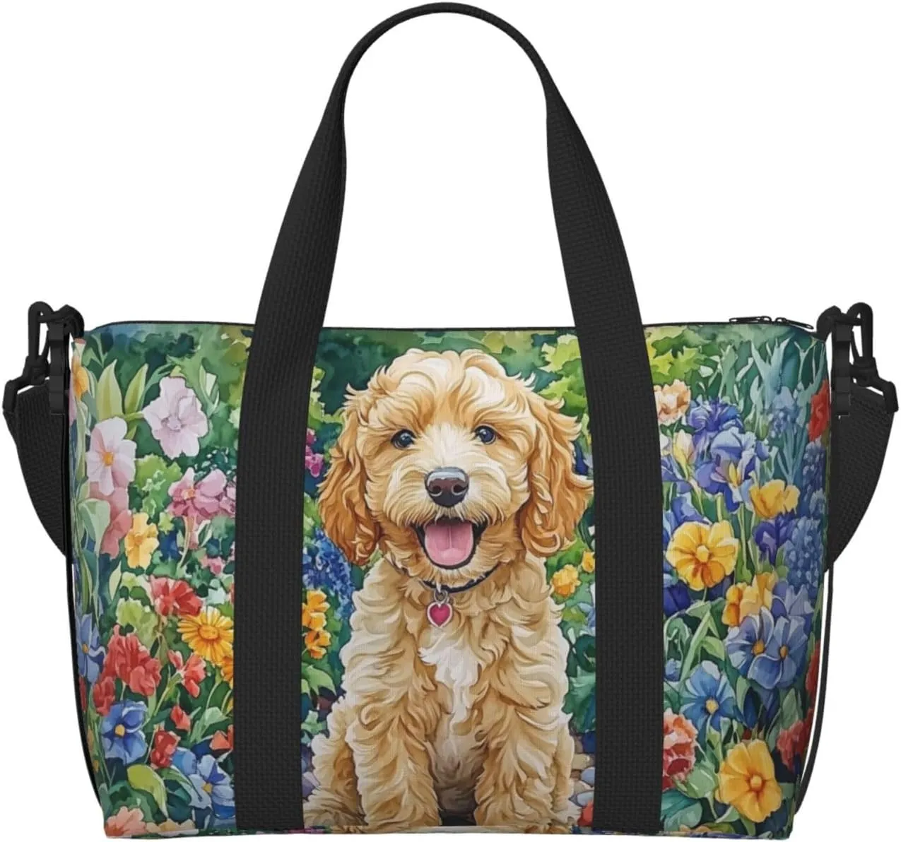 happy Goldendoodle puppy print Travel Duffel Bag, Sports Tote Gym Bag, Swim Pool Bag Large Shoulder Tote Bag for Beach Weekender