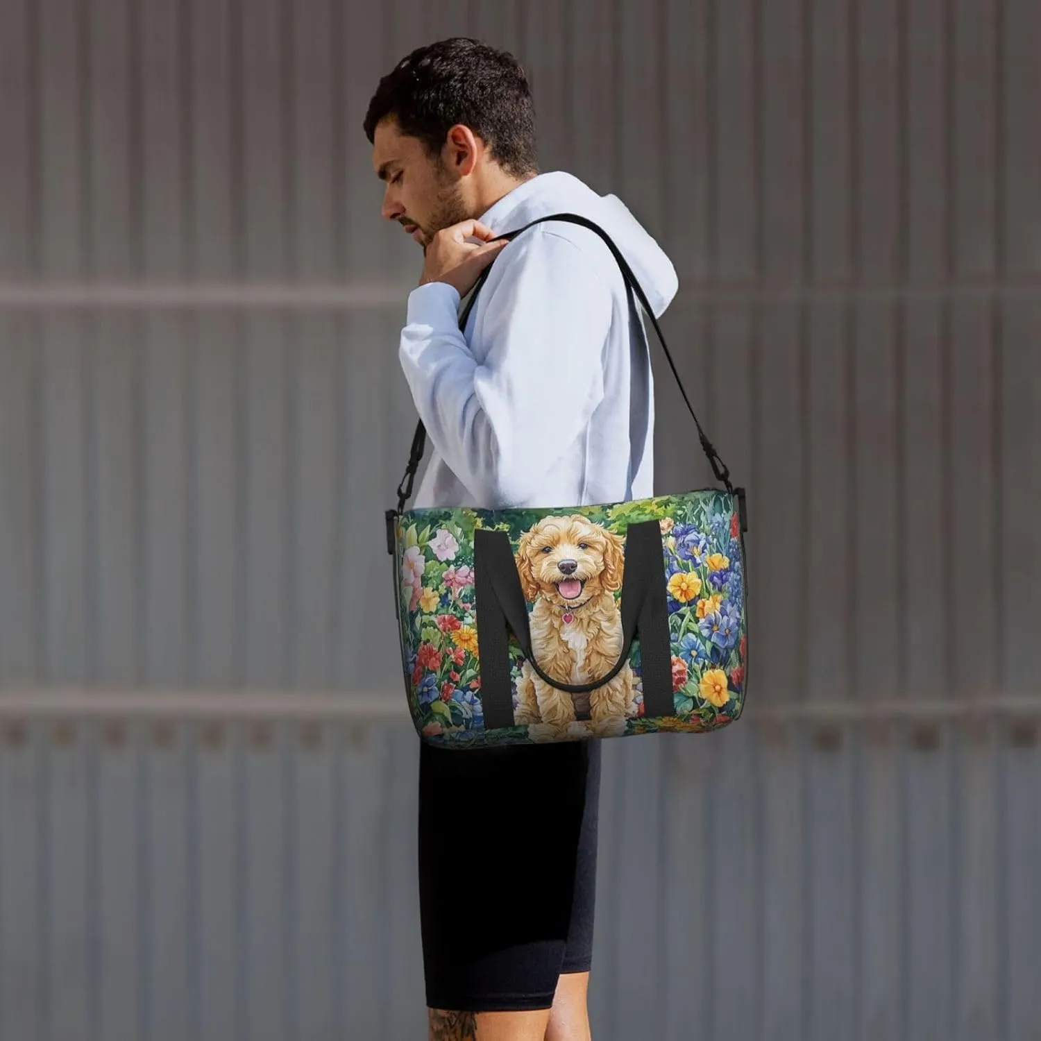 happy Goldendoodle puppy print Travel Duffel Bag, Sports Tote Gym Bag, Swim Pool Bag Large Shoulder Tote Bag for Beach Weekender