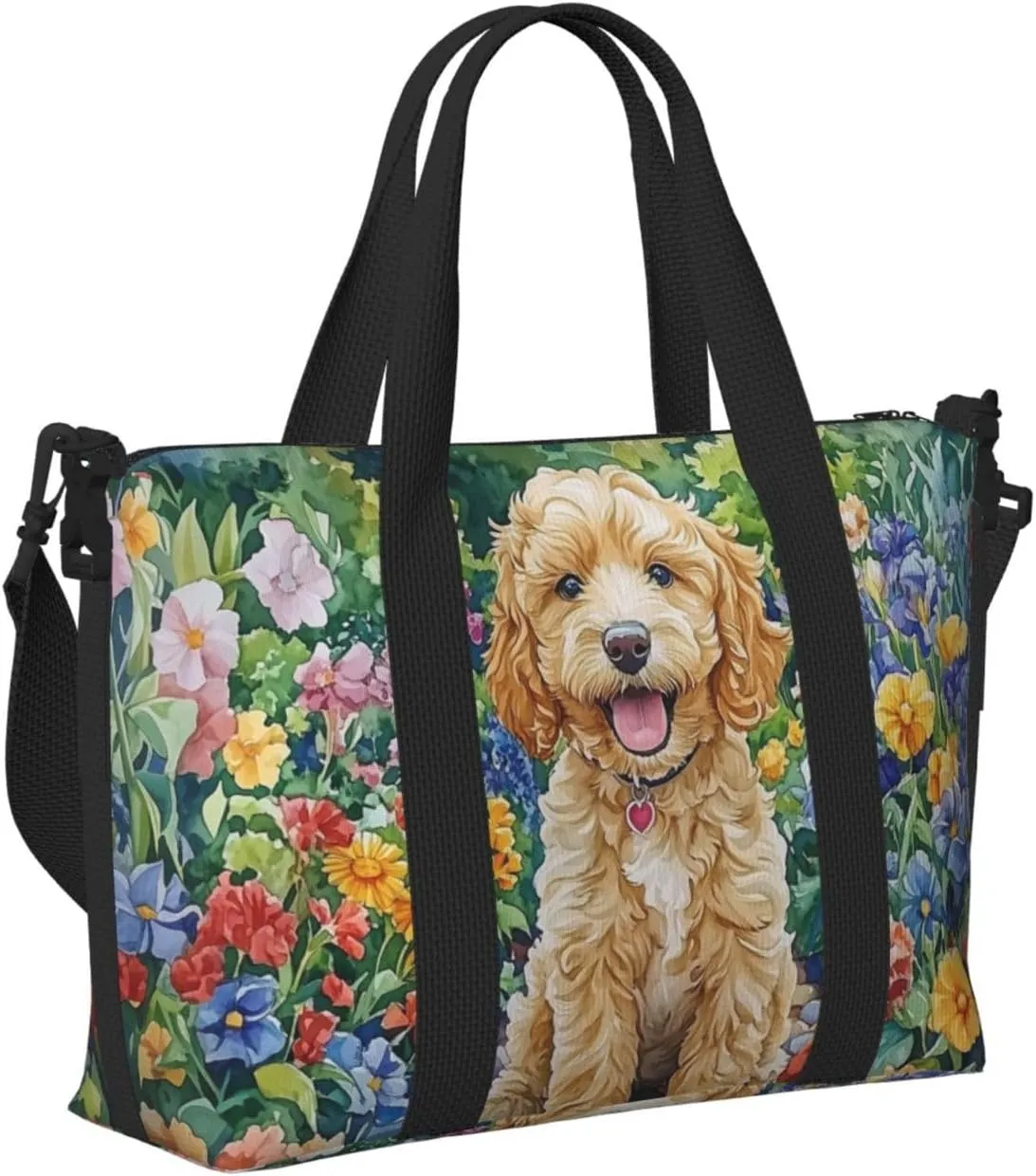 happy Goldendoodle puppy print Travel Duffel Bag, Sports Tote Gym Bag, Swim Pool Bag Large Shoulder Tote Bag for Beach Weekender