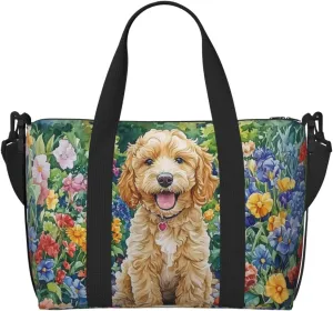 happy Goldendoodle puppy print Travel Duffel Bag, Sports Tote Gym Bag, Swim Pool Bag Large Shoulder Tote Bag for Beach Weekender
