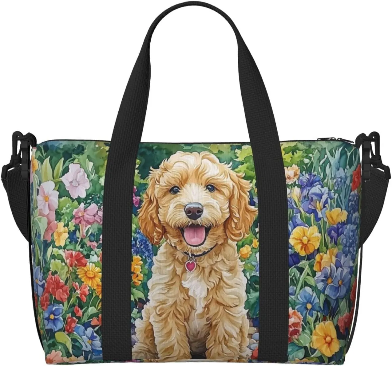 happy Goldendoodle puppy print Travel Duffel Bag, Sports Tote Gym Bag, Swim Pool Bag Large Shoulder Tote Bag for Beach Weekender