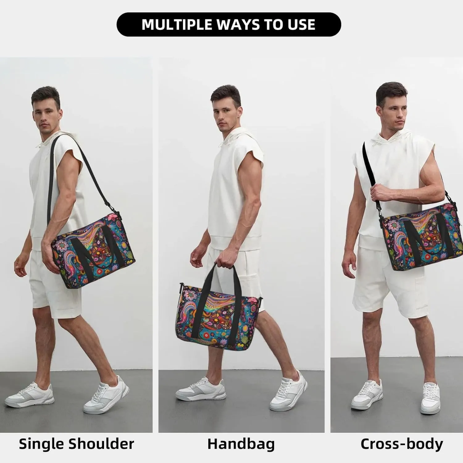 happy horse print Travel Duffel Bag, Sports Tote Gym Bag, Swim Pool Bag Large Shoulder Tote Bag for Beach Weekender