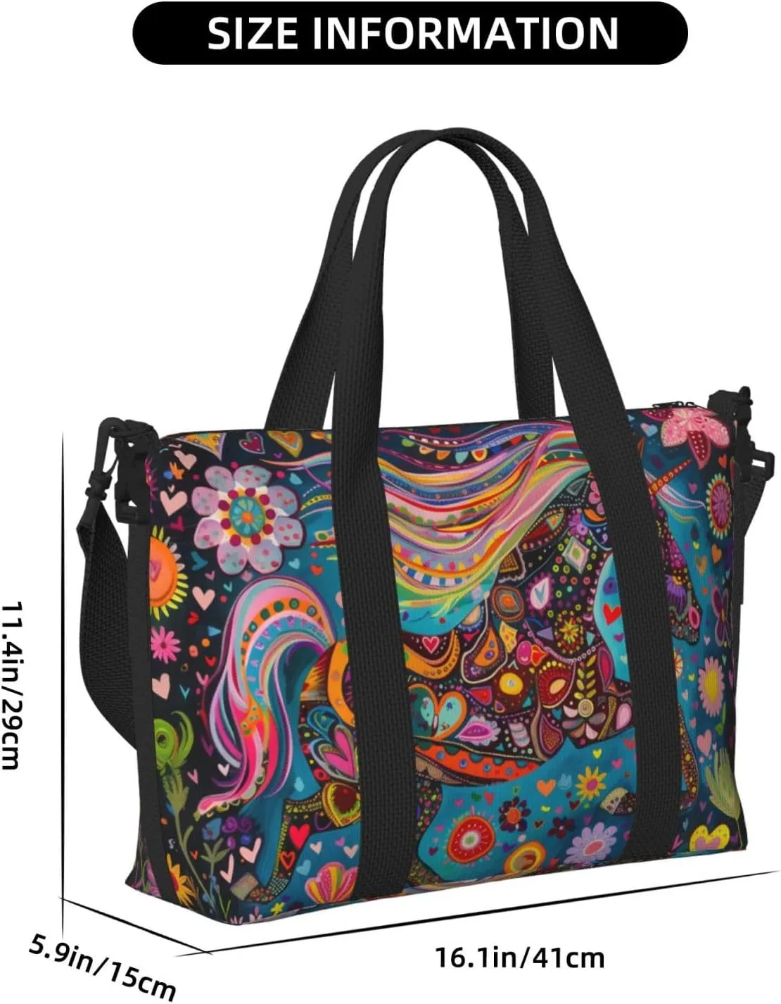 happy horse print Travel Duffel Bag, Sports Tote Gym Bag, Swim Pool Bag Large Shoulder Tote Bag for Beach Weekender