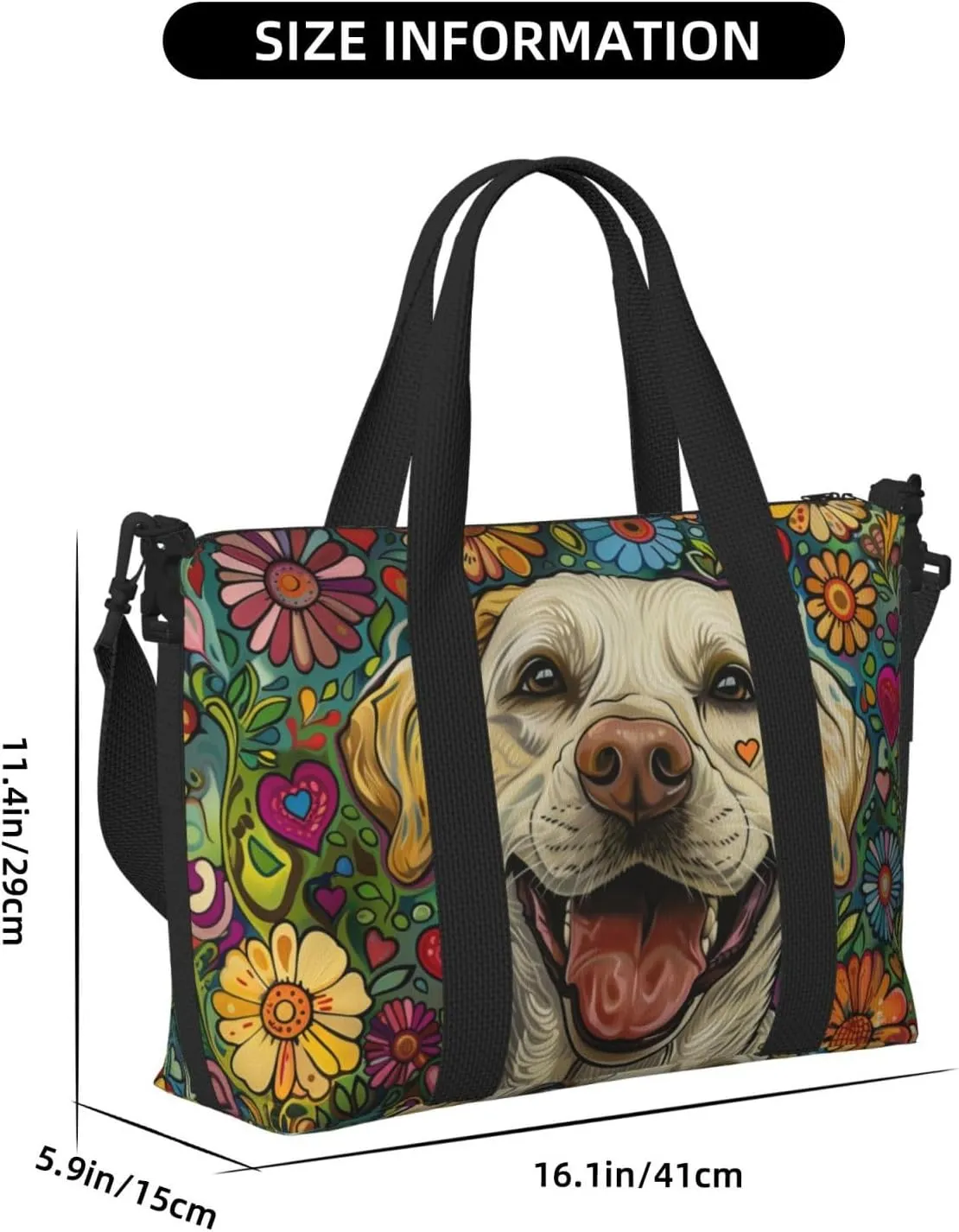 happy Labrador Retriever print Travel Duffel Bag, Sports Tote Gym Bag, Swim Pool Bag Large Shoulder Tote Bag for Beach Weekender