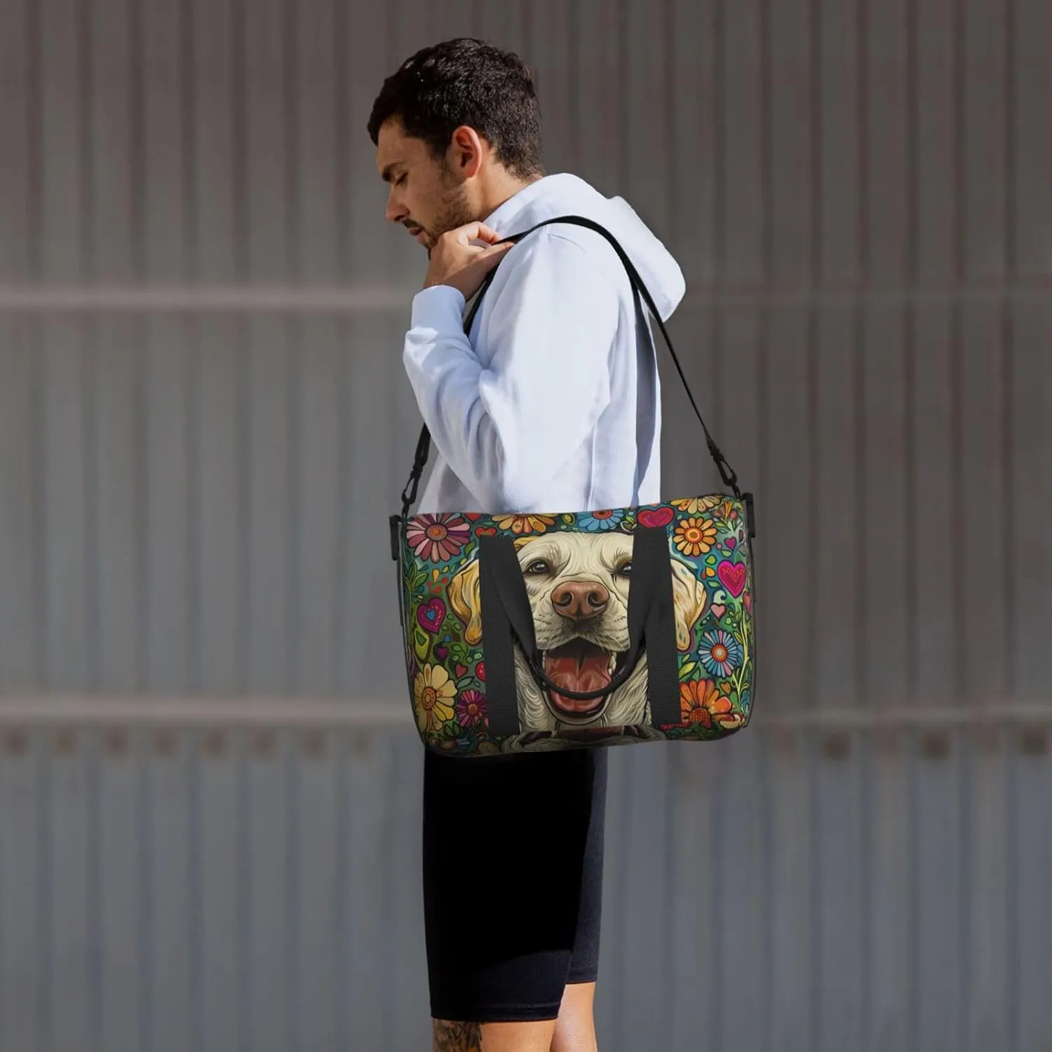 happy Labrador Retriever print Travel Duffel Bag, Sports Tote Gym Bag, Swim Pool Bag Large Shoulder Tote Bag for Beach Weekender