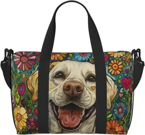 happy Labrador Retriever print Travel Duffel Bag, Sports Tote Gym Bag, Swim Pool Bag Large Shoulder Tote Bag for Beach Weekender