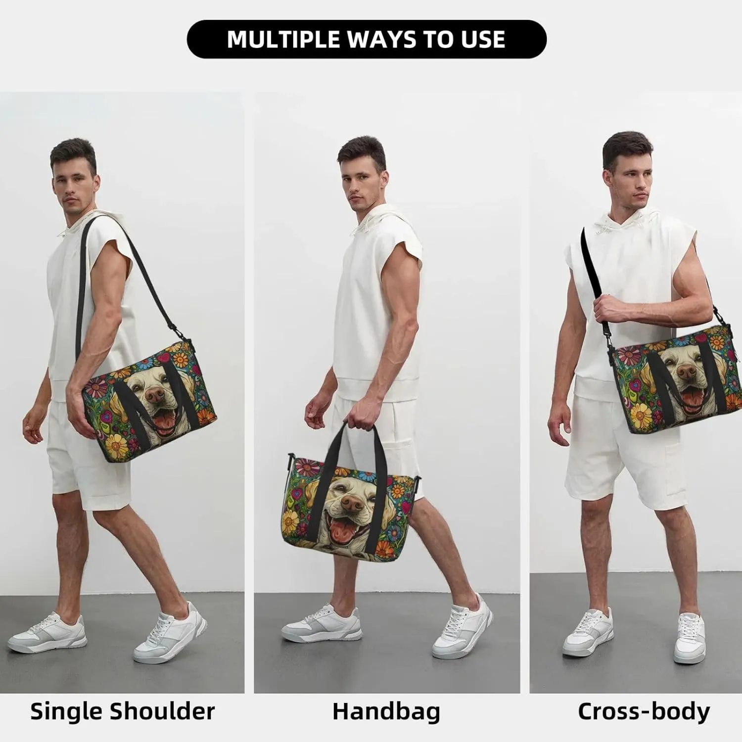 happy Labrador Retriever print Travel Duffel Bag, Sports Tote Gym Bag, Swim Pool Bag Large Shoulder Tote Bag for Beach Weekender