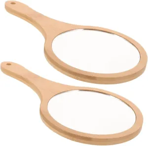 Happyyami Compact Hand Mirror Bamboo Handle 2pcs Makeup Mirror for Women Small Portable for Makeup