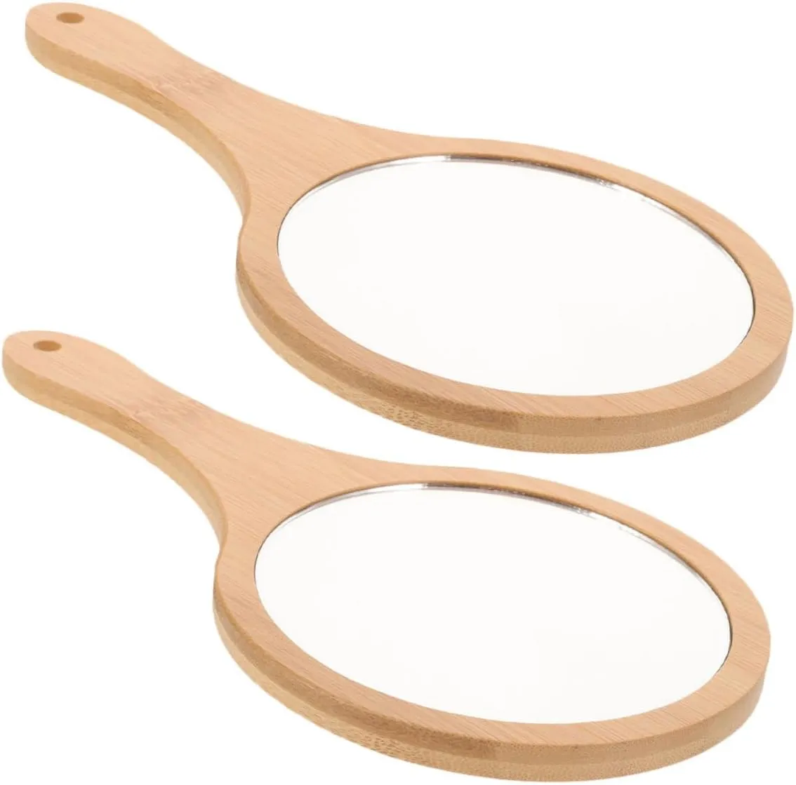 Happyyami Compact Hand Mirror Bamboo Handle 2pcs Makeup Mirror for Women Small Portable for Makeup