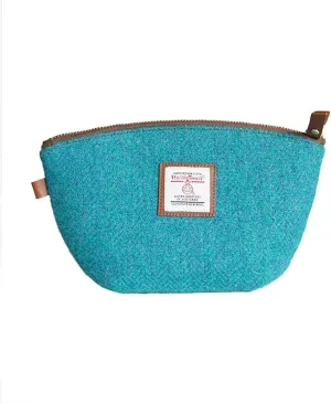 Harris Tweed Wool Small Cosmetic Bag, Compact Scottish Tartan Small Makeup Bag, Handmade Stain-Resistant Travel Pouch for Women （Blue）