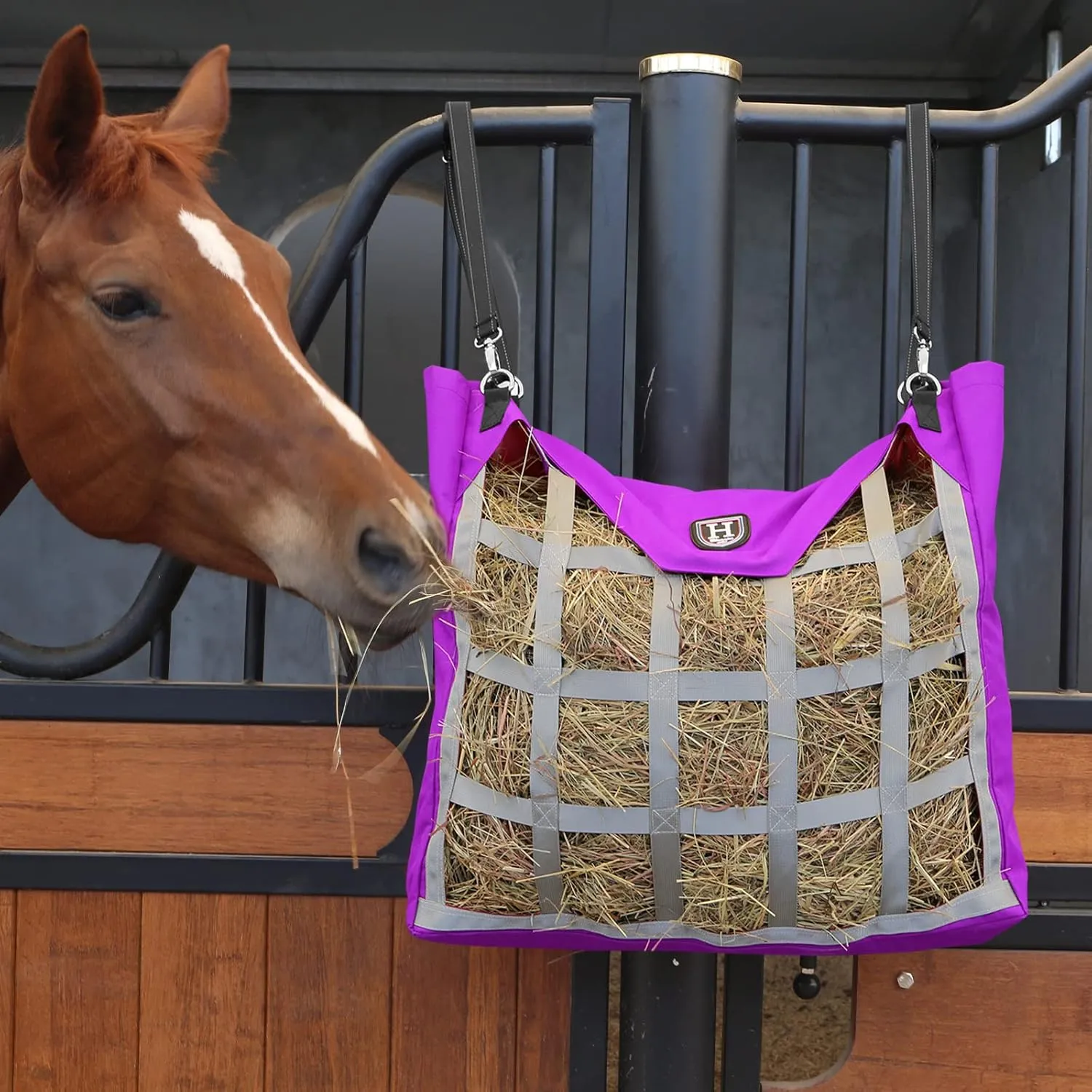 Harrison Howard Premium Durable Horse Hay Bag Slow Feed Hay Bag Waterproof Fabric Large Capacity Horse Tote - Purple