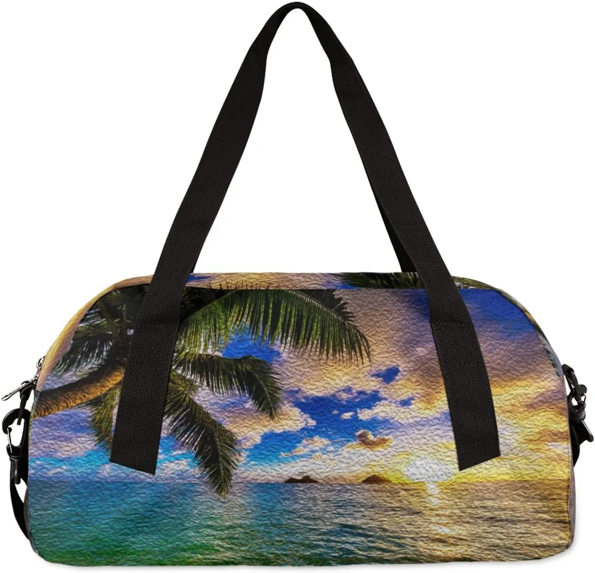 Hawaii Ocean Palm Tree Kids Duffel Bag for Girls Boys Teens, Hawaii Oil Painting Dance Bag Overnight Small Duffel Bag Carry On Weekend Sports Gym Travel Bag for School Practice Gymnastics Ballet