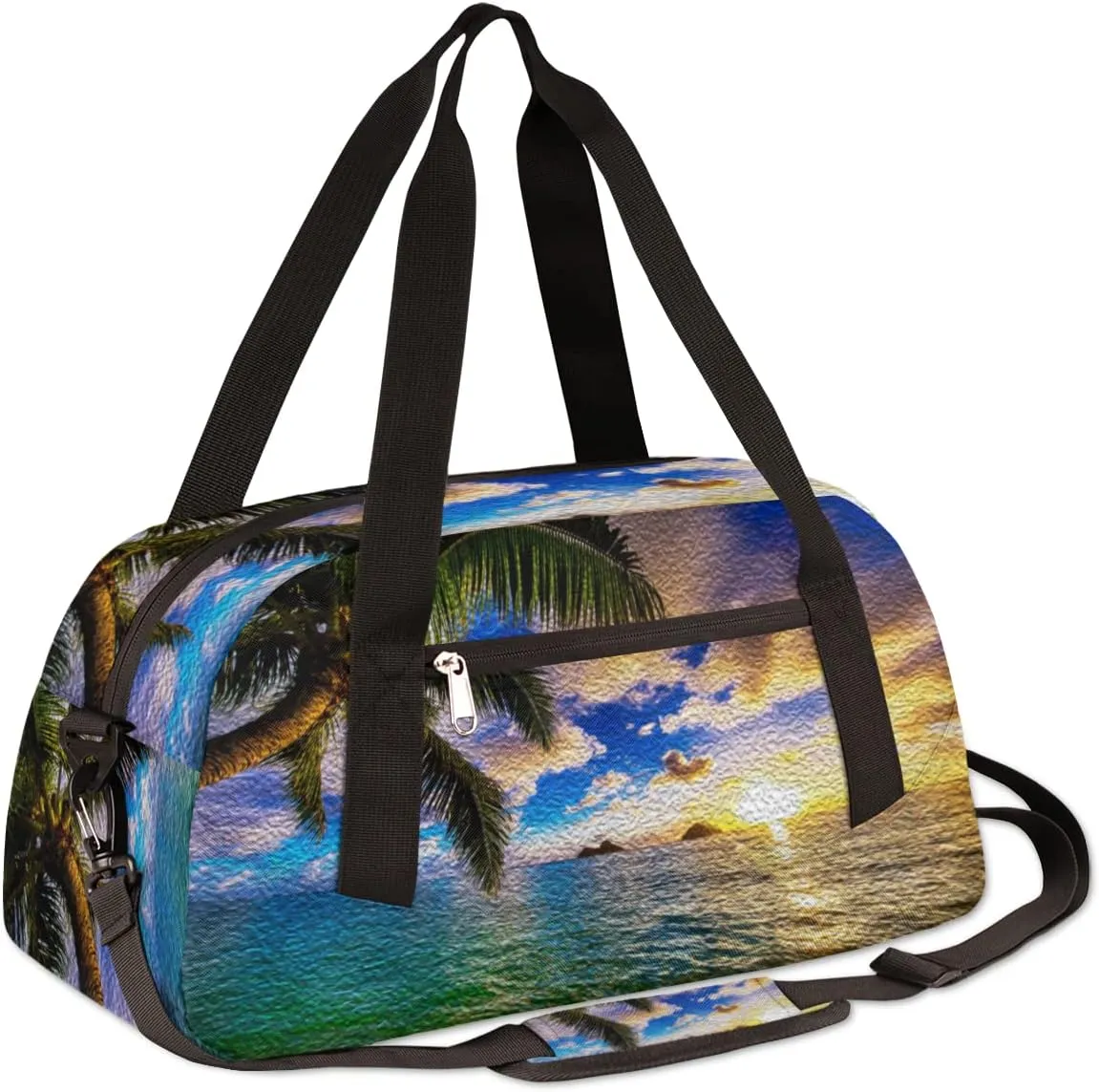 Hawaii Ocean Palm Tree Kids Duffel Bag for Girls Boys Teens, Hawaii Oil Painting Dance Bag Overnight Small Duffel Bag Carry On Weekend Sports Gym Travel Bag for School Practice Gymnastics Ballet