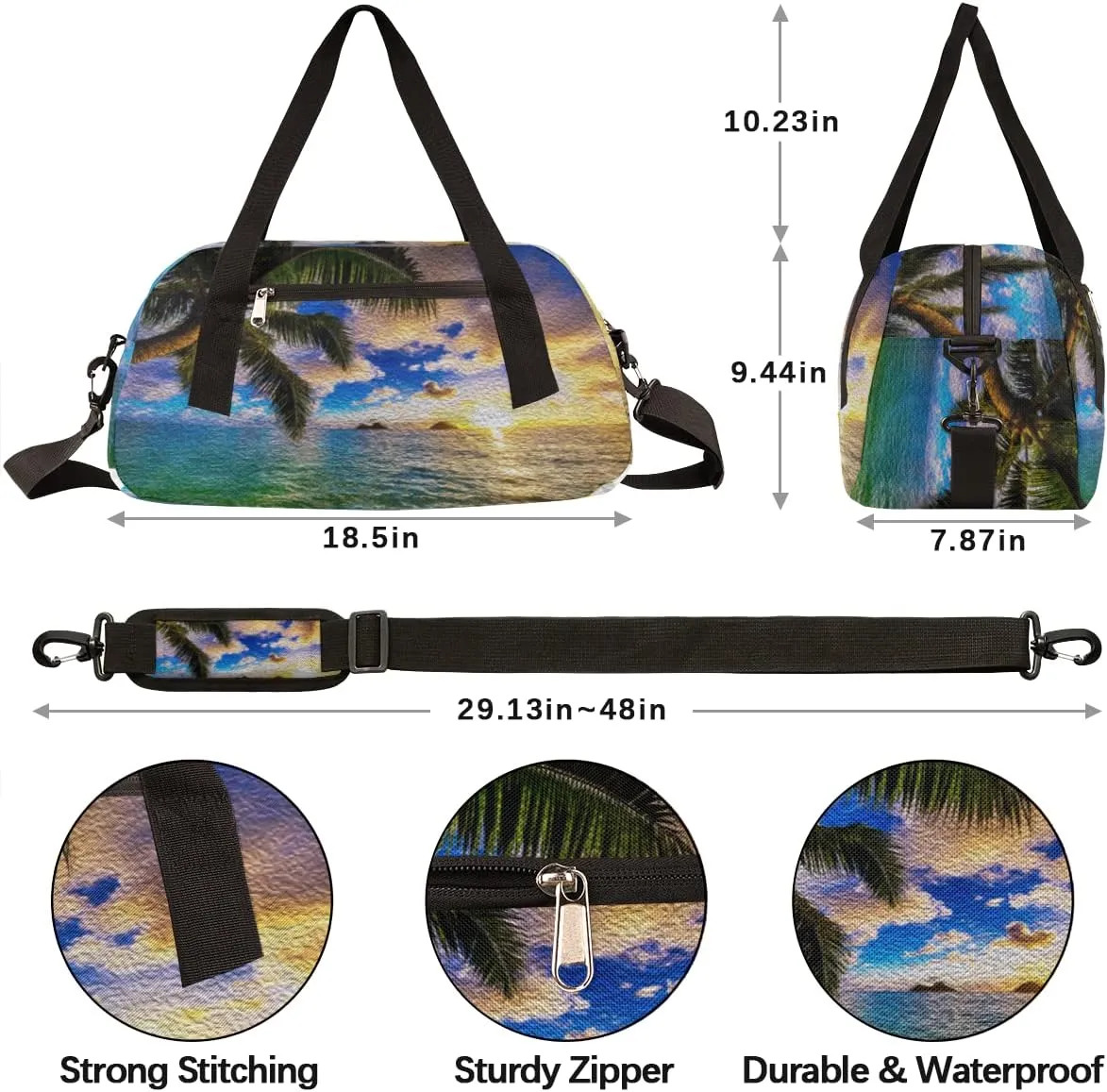Hawaii Ocean Palm Tree Kids Duffel Bag for Girls Boys Teens, Hawaii Oil Painting Dance Bag Overnight Small Duffel Bag Carry On Weekend Sports Gym Travel Bag for School Practice Gymnastics Ballet
