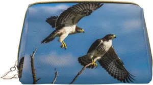 Hawks on the Horizon Print Cute Small Makeup Bag, Leather Cosmetic Bags for Purse Women Gifts Make Up Organizer Travelling