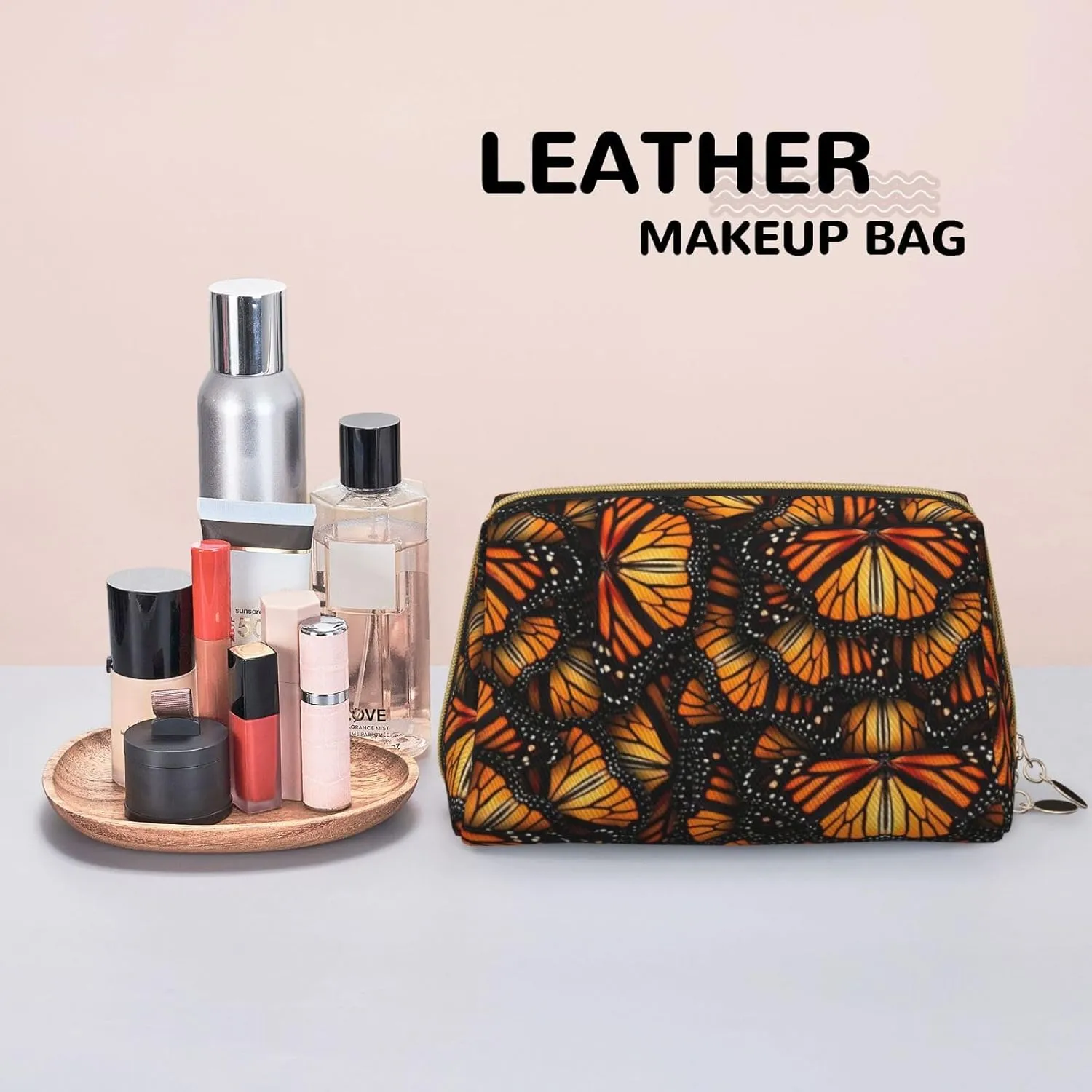 Heaps Of Orange Monarch Butterflies Toiletry Travel Bag, Portable Cosmetic Organizer For Women, On-The-Go