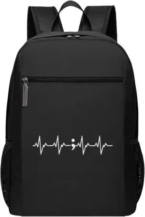 Hearbeat Semicolon Suicide Prevention Awaren Travel Laptop Backpack, Business Anti Theft Slim Sturdy Laptops Backpacks, College Computer Bag Gift for Men & Women Fits 17 Inch Notebook,Black