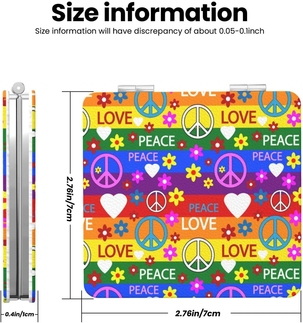 Heart Peace Flower Hippie Women Small Makeup Mirror Compact Handheld Cosmetic Mirror for Purse Pocket