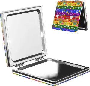 Heart Peace Flower Hippie Women Small Makeup Mirror Compact Handheld Cosmetic Mirror for Purse Pocket