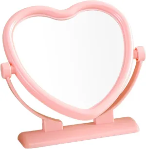 Heart Shaped Tabletop Vanity Mirror Double Sided Desk Makeup Mirror Portable and Rotatable Magnifying Mirror for Makeup