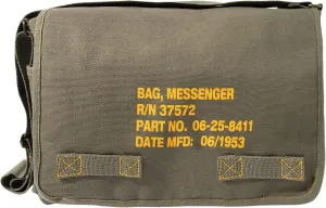 Heavyweight Canvas Classic Messenger Bag With Stencil Crossbody Shoulder Bag, Olive Drab