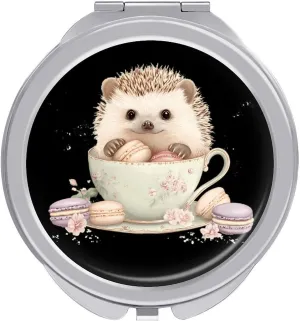Hedgehog Coffee Cup Sweet Food Compact Makeup Mirror Mini Foldable Cosmetic Mirror Portable Travel Mirror for Purse Pocket