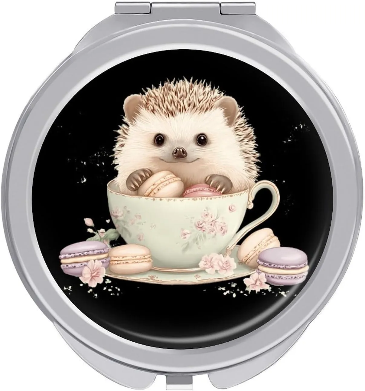 Hedgehog Coffee Cup Sweet Food Compact Makeup Mirror Mini Foldable Cosmetic Mirror Portable Travel Mirror for Purse Pocket