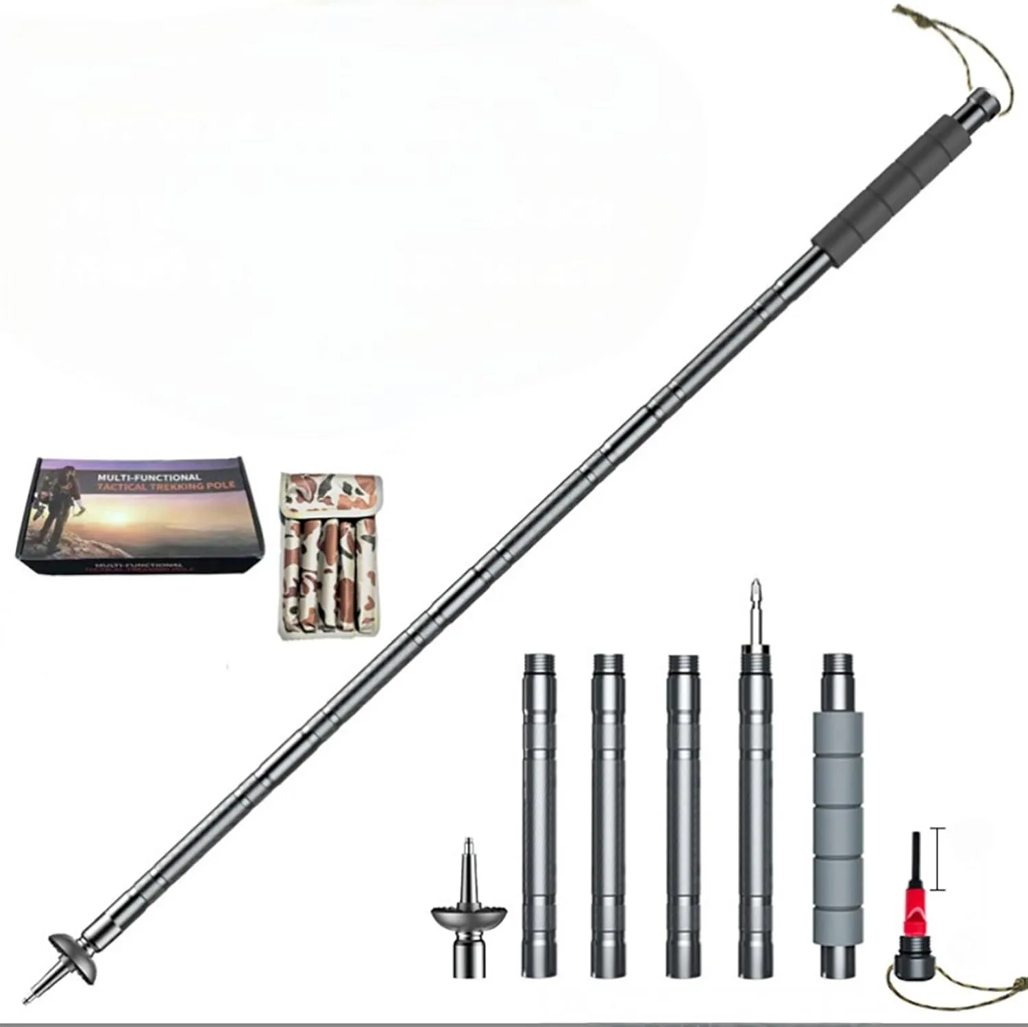 Height-Adjustable Portable Hiking Stick, Outdoor Multi-Functional Ease Assembleable Trekking Poles, Survival Tools in The Wild, Suitable for Outdoor Trekking, Adventures, Mountain Climbing