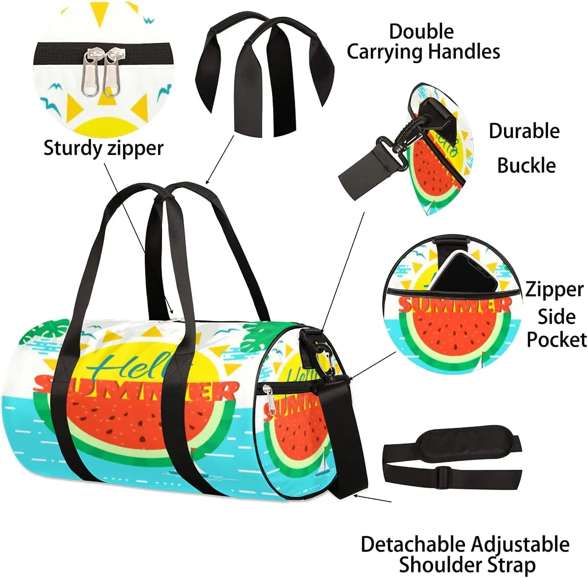 Hello Summer Beach Gym Bag Small Gym Duffel Bags for Men Women Overnight Weekender Bag Lightweight Sport Duffle Bag Carry On Gymbag