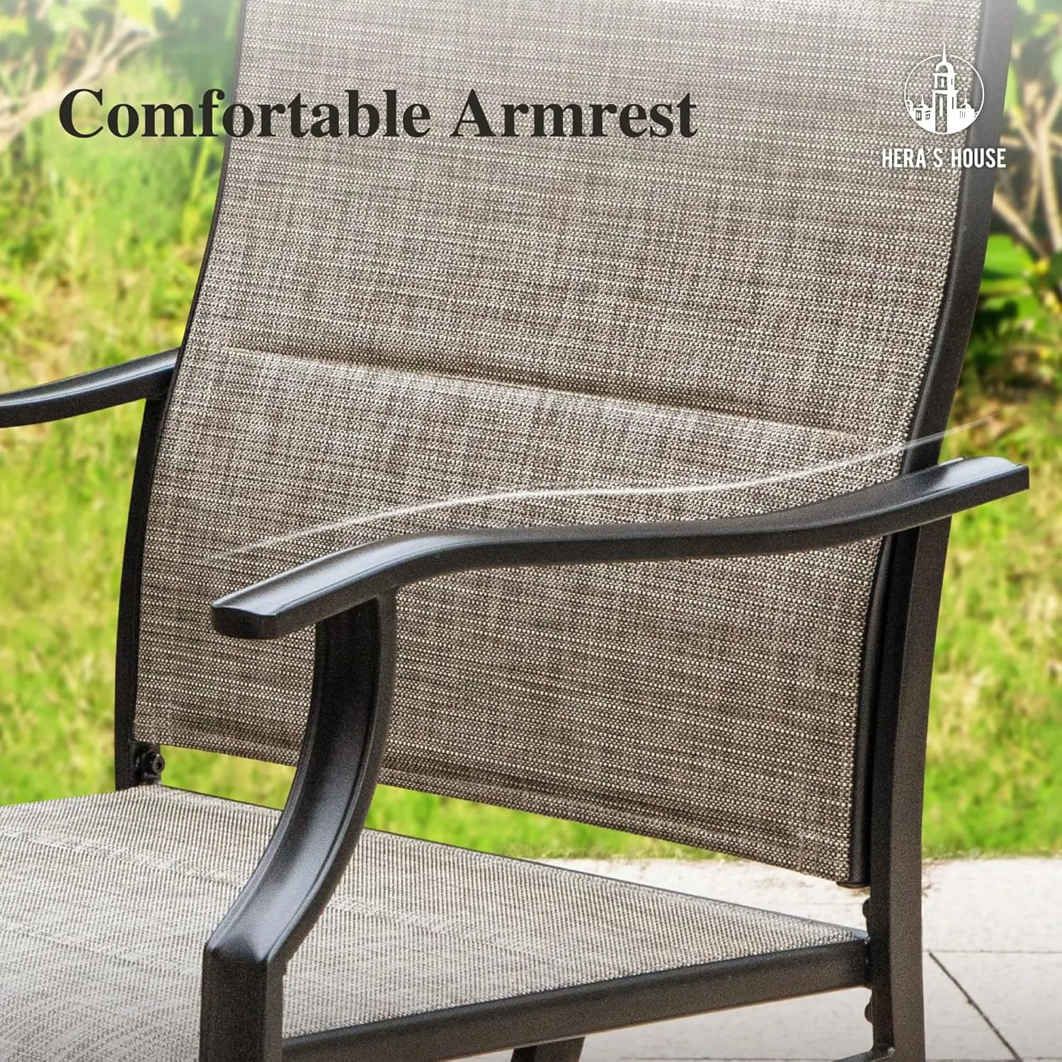 HERA'S HOUSE Patio Outdoor Swivel High-Back Rocking Chairs of 2, Outdoor Dining Chairs with All Weather Textilene Fabric,Wide Metal Armrests for Lawn, Porch or Garden