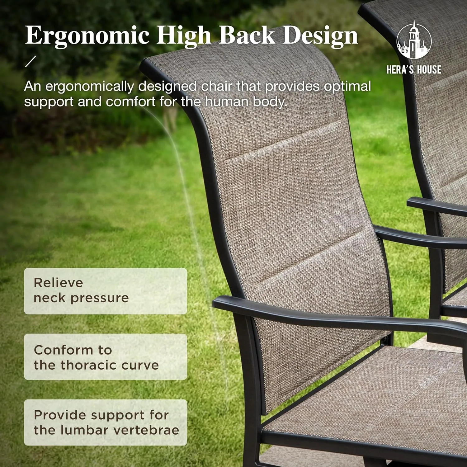 HERA'S HOUSE Patio Outdoor Swivel High-Back Rocking Chairs of 2, Outdoor Dining Chairs with All Weather Textilene Fabric,Wide Metal Armrests for Lawn, Porch or Garden