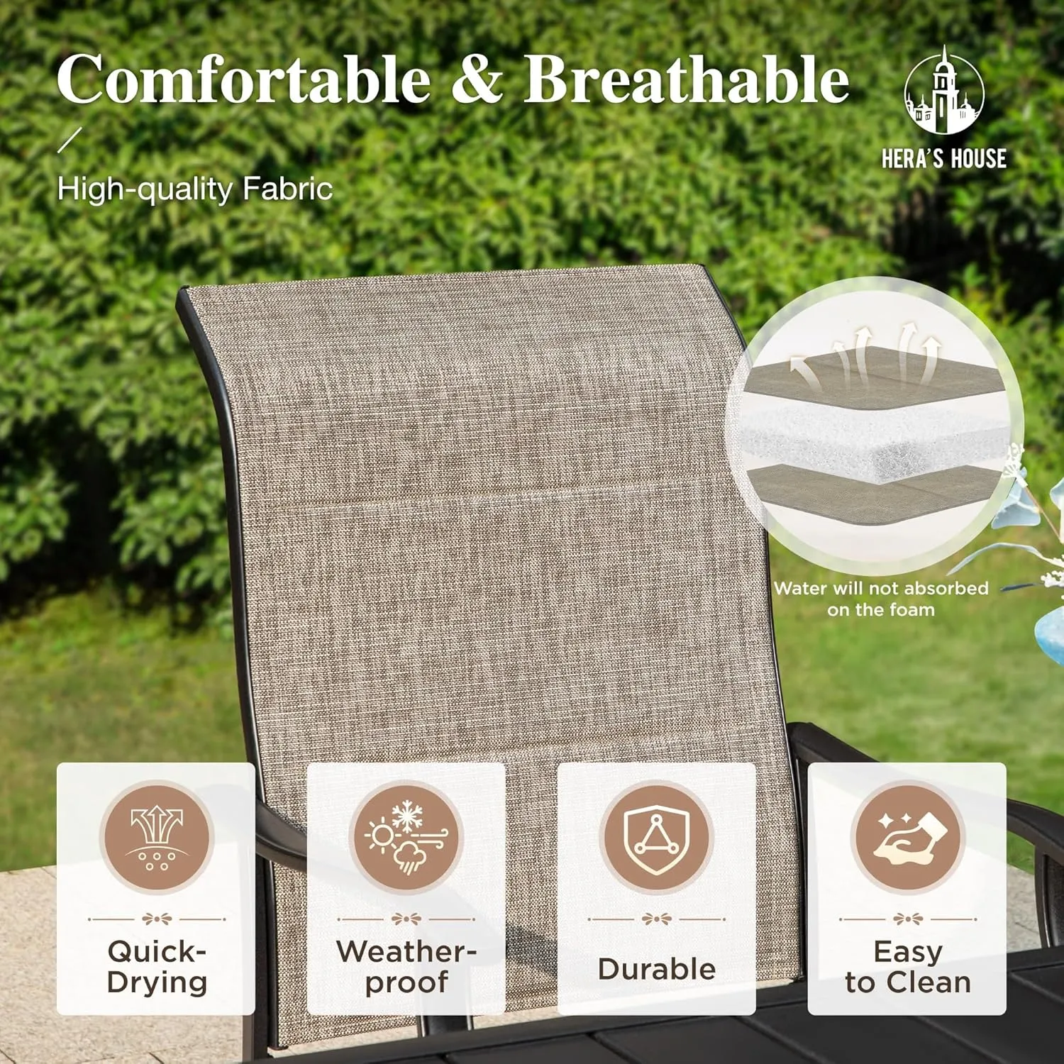 HERA'S HOUSE Patio Outdoor Swivel High-Back Rocking Chairs of 2, Outdoor Dining Chairs with All Weather Textilene Fabric,Wide Metal Armrests for Lawn, Porch or Garden