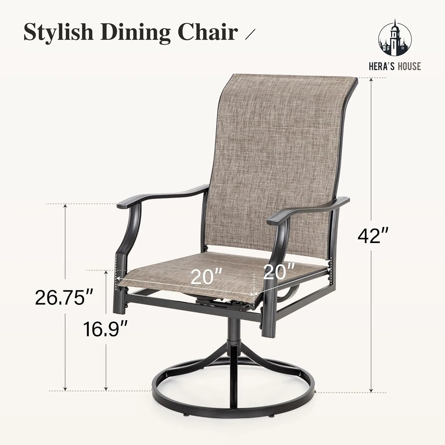 HERA'S HOUSE Patio Outdoor Swivel High-Back Rocking Chairs of 2, Outdoor Dining Chairs with All Weather Textilene Fabric,Wide Metal Armrests for Lawn, Porch or Garden