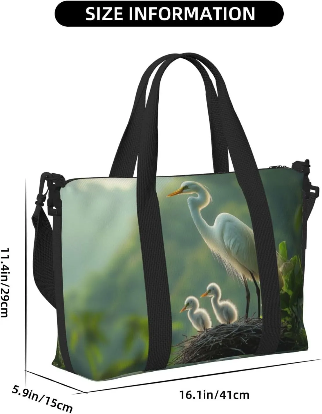 heron art print Travel Duffel Bag, Sports Tote Gym Bag, Swim Pool Bag Large Shoulder Tote Bag for Beach Weekender