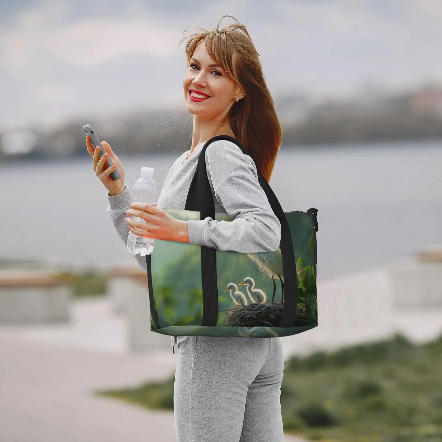 heron art print Travel Duffel Bag, Sports Tote Gym Bag, Swim Pool Bag Large Shoulder Tote Bag for Beach Weekender