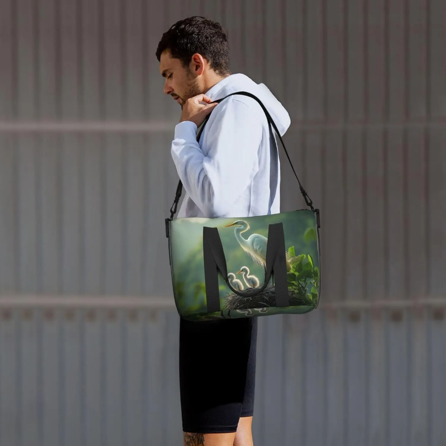 heron art print Travel Duffel Bag, Sports Tote Gym Bag, Swim Pool Bag Large Shoulder Tote Bag for Beach Weekender