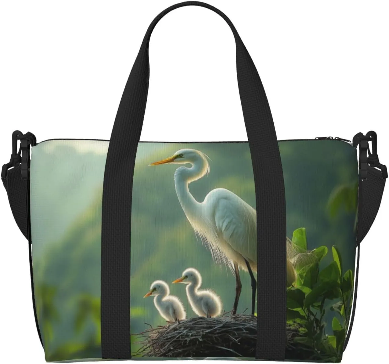 heron art print Travel Duffel Bag, Sports Tote Gym Bag, Swim Pool Bag Large Shoulder Tote Bag for Beach Weekender