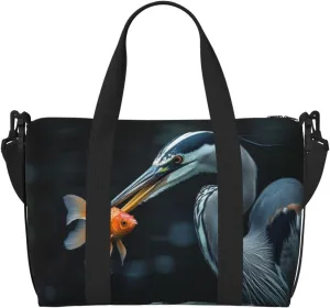 heron beak gold fish print Travel Duffel Bag, Sports Tote Gym Bag, Swim Pool Bag Large Shoulder Tote Bag for Beach Weekender