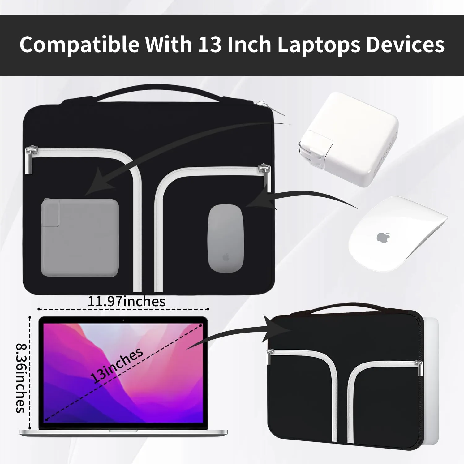 HESTECH Chromebook Case,11.6 Inch Laptop Case,12 Inch Laptop Sleeve with Handle Compatible with MacBook Air/Pro 13 Inch M2/M3,HP/Dell/Asus/Acer/Microsoft Surface Pro,Black